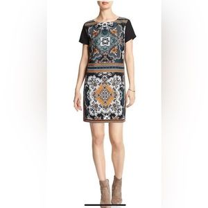 Banana Republic Black Floral Tribal Print Short Sleeved Mini Dress.  Size 4/P